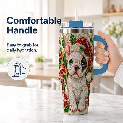 #pl[40oz|Blue] French Bulldog 40oz Tumbler with Handle, Christmas Dog Travel Cup