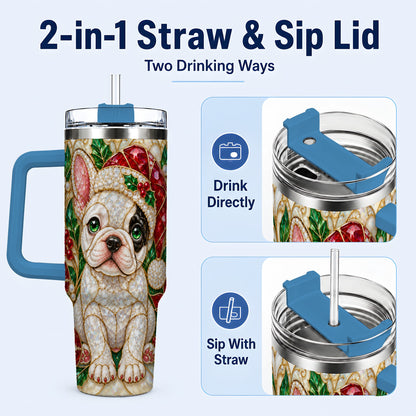 #pl[40oz|Blue] French Bulldog 40oz Tumbler with Handle, Christmas Dog Travel Cup