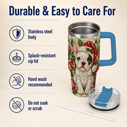 #pl[40oz|Blue] French Bulldog 40oz Tumbler with Handle, Christmas Dog Travel Cup