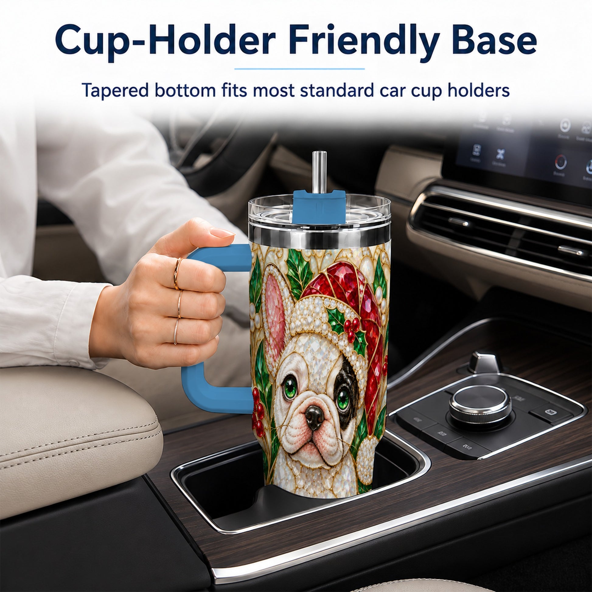 #pl[40oz|Blue] French Bulldog 40oz Tumbler with Handle, Christmas Dog Travel Cup