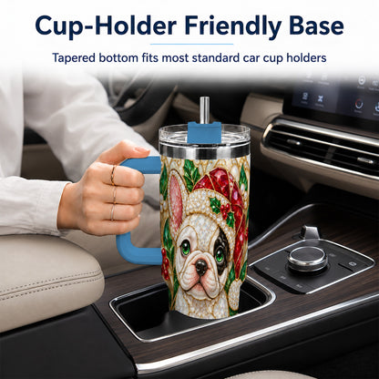 #pl[40oz|Blue] French Bulldog 40oz Tumbler with Handle, Christmas Dog Travel Cup
