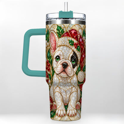 #pl[40oz|Green] French Bulldog 40oz Tumbler with Handle, Christmas Dog Travel Cup