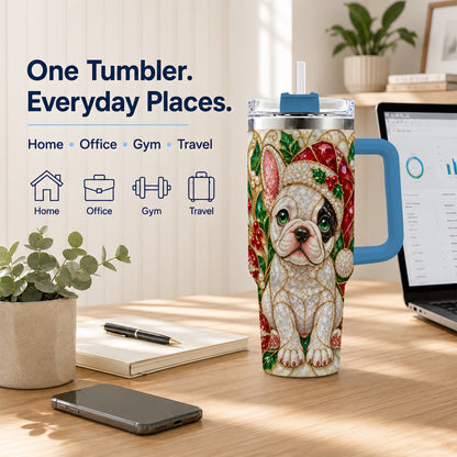 #pl[40oz|Blue] French Bulldog 40oz Tumbler with Handle, Christmas Dog Travel Cup