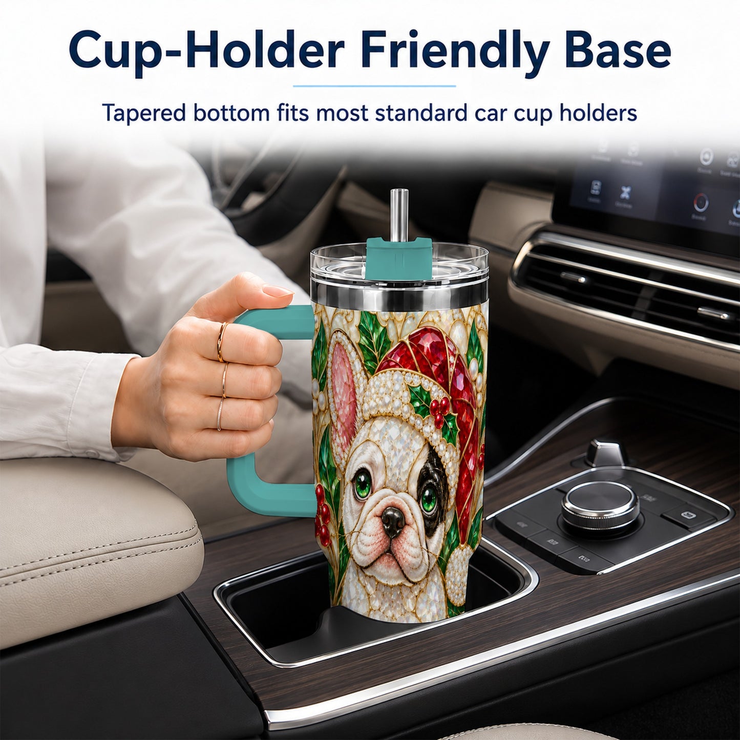 #pl[40oz|Green] French Bulldog 40oz Tumbler with Handle, Christmas Dog Travel Cup