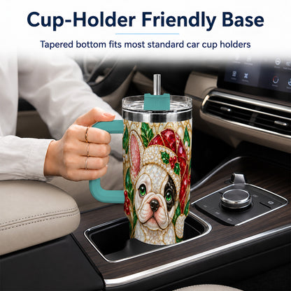 #pl[40oz|Green] French Bulldog 40oz Tumbler with Handle, Christmas Dog Travel Cup