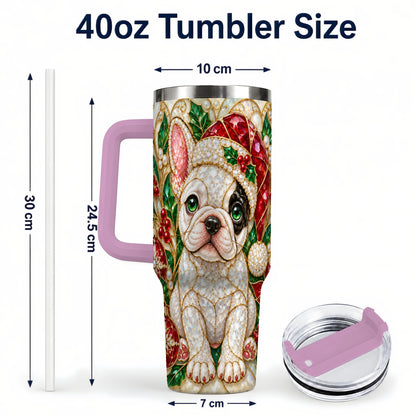 #pl[40oz|Pink] French Bulldog 40oz Tumbler with Handle, Christmas Dog Travel Cup