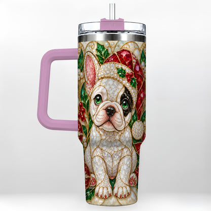 #pl[40oz|Pink] French Bulldog 40oz Tumbler with Handle, Christmas Dog Travel Cup