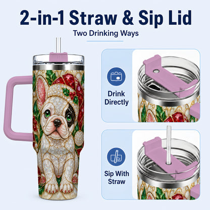 #pl[40oz|Pink] French Bulldog 40oz Tumbler with Handle, Christmas Dog Travel Cup