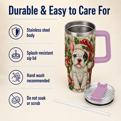 #pl[40oz|Pink] French Bulldog 40oz Tumbler with Handle, Christmas Dog Travel Cup