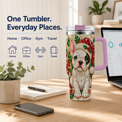 #pl[40oz|Pink] French Bulldog 40oz Tumbler with Handle, Christmas Dog Travel Cup