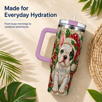 #pl[40oz|Pink] French Bulldog 40oz Tumbler with Handle, Christmas Dog Travel Cup