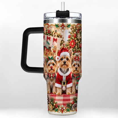 #pl[40oz|Black] Yorkie Family 40oz Tumbler with Handle, Christmas Dog Travel Cup