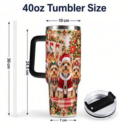 #pl[40oz|Black] Yorkie Family 40oz Tumbler with Handle, Christmas Dog Travel Cup