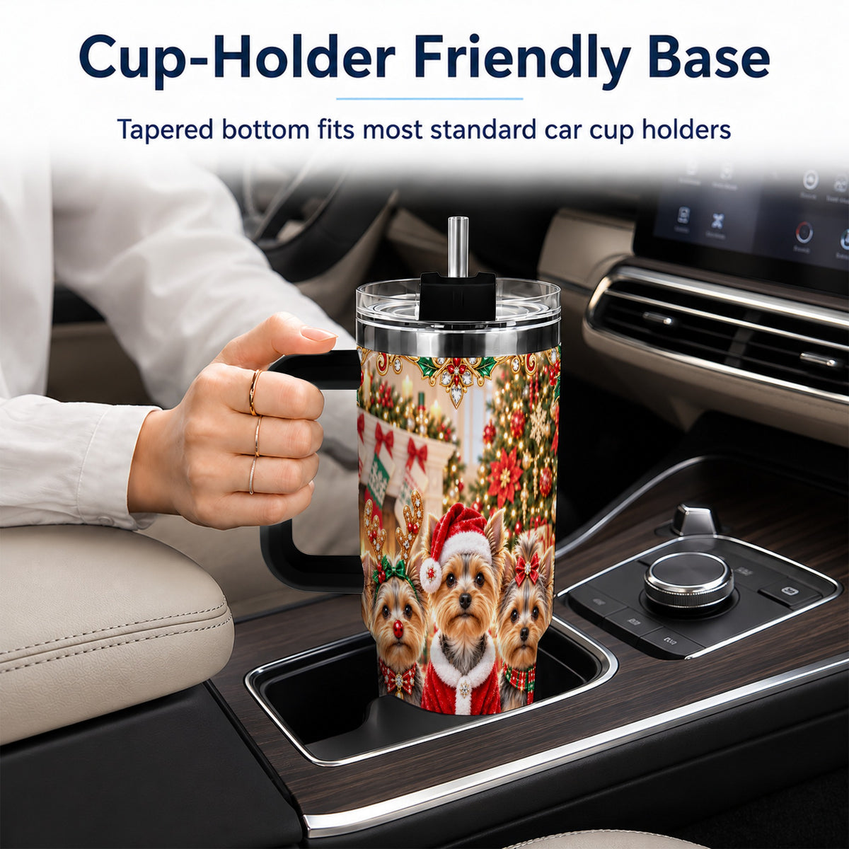 #pl[40oz|Black] Yorkie Family 40oz Tumbler with Handle, Christmas Dog Travel Cup