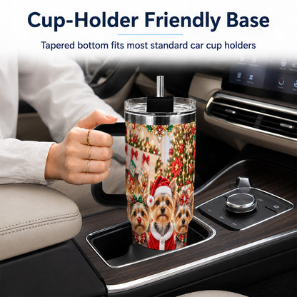 #pl[40oz|Black] Yorkie Family 40oz Tumbler with Handle, Christmas Dog Travel Cup