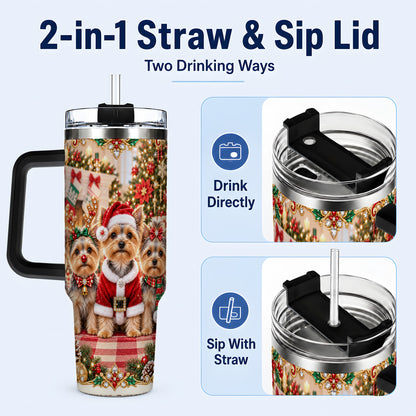 #pl[40oz|Black] Yorkie Family 40oz Tumbler with Handle, Christmas Dog Travel Cup