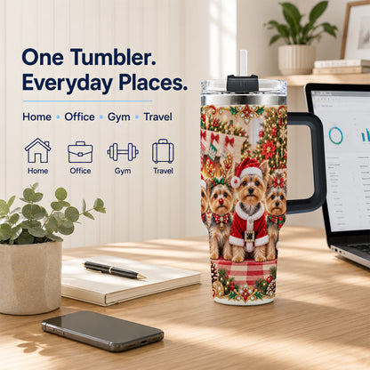 #pl[40oz|Black] Yorkie Family 40oz Tumbler with Handle, Christmas Dog Travel Cup