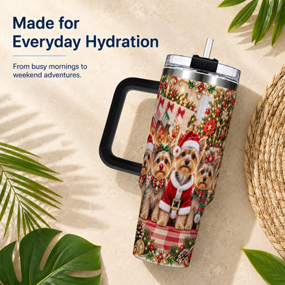 #pl[40oz|Black] Yorkie Family 40oz Tumbler with Handle, Christmas Dog Travel Cup
