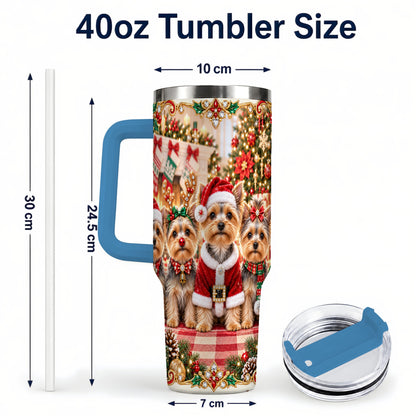 #pl[40oz|Blue] Yorkie Family 40oz Tumbler with Handle, Christmas Dog Travel Cup