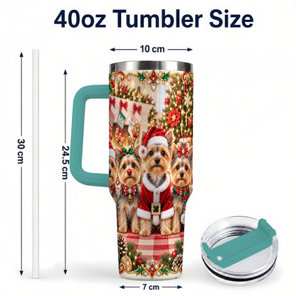 #pl[40oz|Green] Yorkie Family 40oz Tumbler with Handle, Christmas Dog Travel Cup