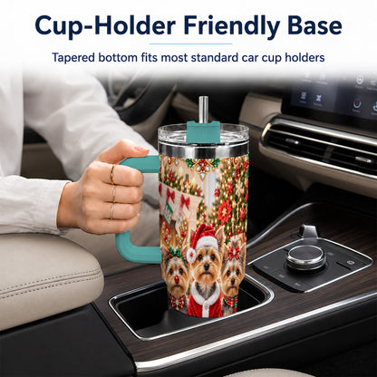 #pl[40oz|Green] Yorkie Family 40oz Tumbler with Handle, Christmas Dog Travel Cup