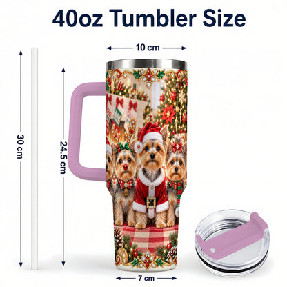#pl[40oz|Pink] Yorkie Family 40oz Tumbler with Handle, Christmas Dog Travel Cup
