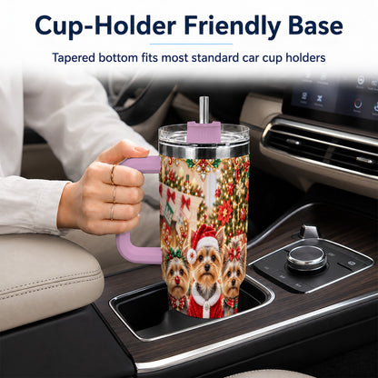 #pl[40oz|Pink] Yorkie Family 40oz Tumbler with Handle, Christmas Dog Travel Cup