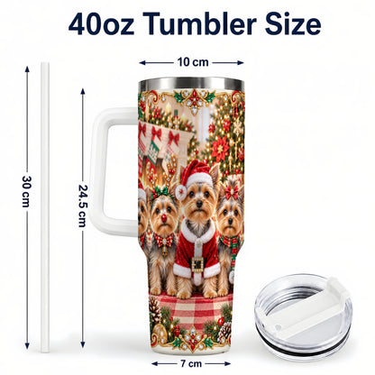 #pl[40oz|White] Yorkie Family 40oz Tumbler with Handle, Christmas Dog Travel Cup