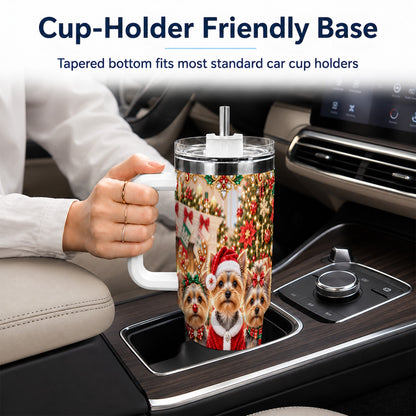 #pl[40oz|White] Yorkie Family 40oz Tumbler with Handle, Christmas Dog Travel Cup