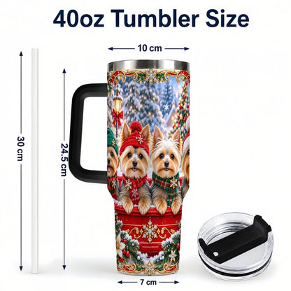 #pl[40oz|Black] Yorkie Christmas 40oz Tumbler with Handle, Snowy Dog Travel Cup