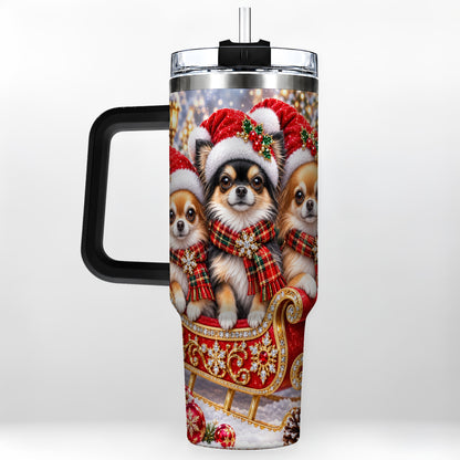 #pl[40oz|Black] Christmas Chihuahua 40oz Tumbler, Sleigh Dog Stainless Steel Travel Cup