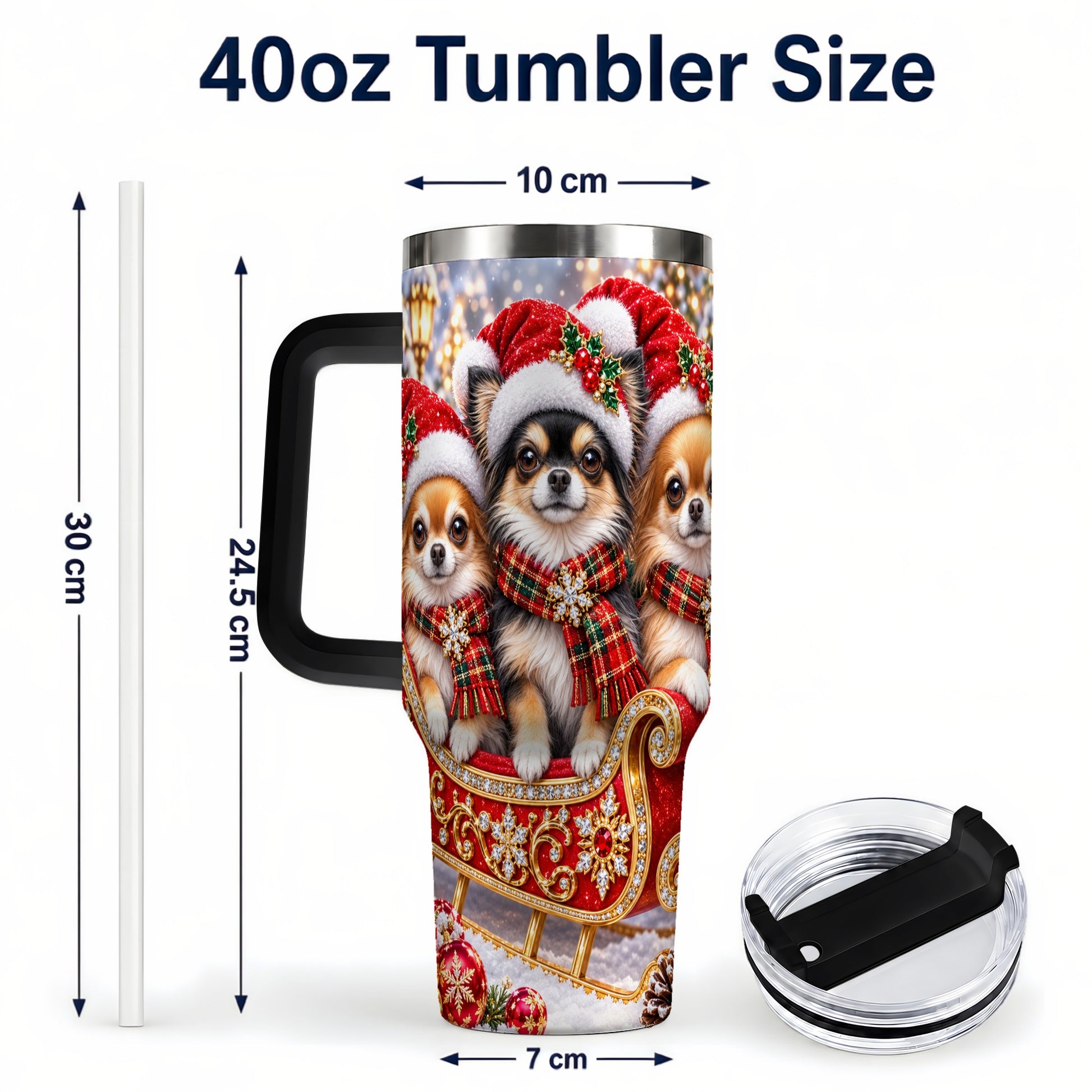 #pl[40oz|Black] Christmas Chihuahua 40oz Tumbler, Sleigh Dog Stainless Steel Travel Cup