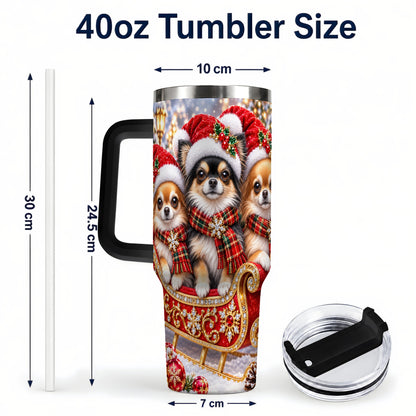 #pl[40oz|Black] Christmas Chihuahua 40oz Tumbler, Sleigh Dog Stainless Steel Travel Cup