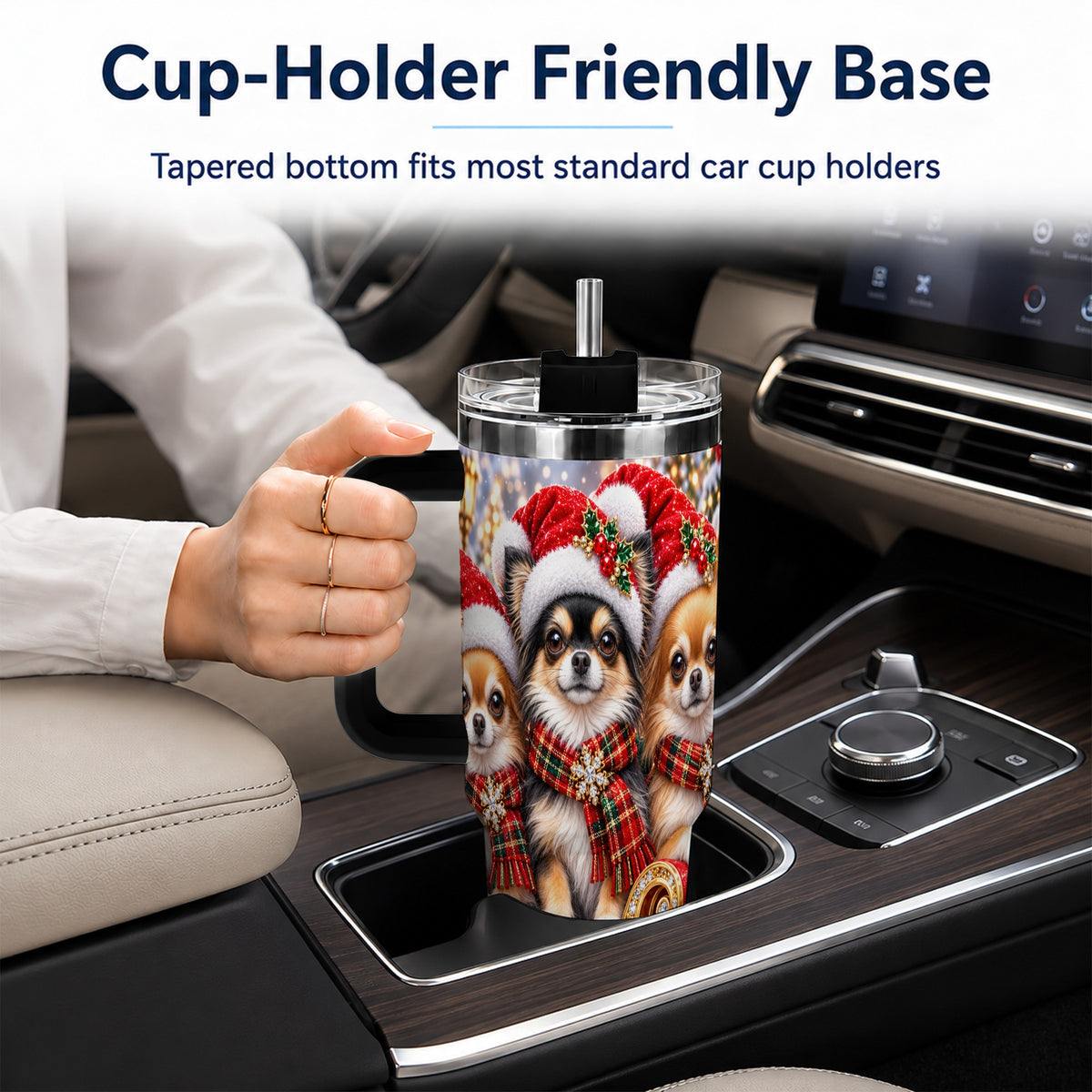 #pl[40oz|Black] Christmas Chihuahua 40oz Tumbler, Sleigh Dog Stainless Steel Travel Cup