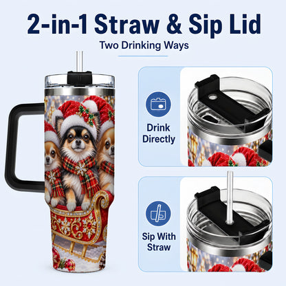 #pl[40oz|Black] Christmas Chihuahua 40oz Tumbler, Sleigh Dog Stainless Steel Travel Cup