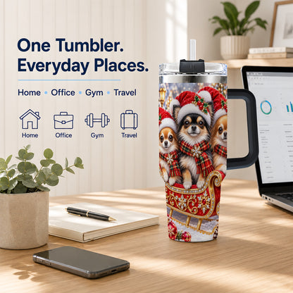 #pl[40oz|Black] Christmas Chihuahua 40oz Tumbler, Sleigh Dog Stainless Steel Travel Cup