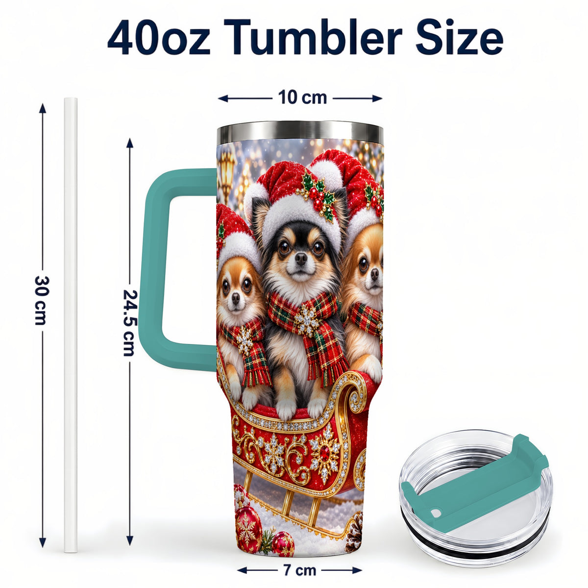 #pl[40oz|Green] Christmas Chihuahua 40oz Tumbler, Sleigh Dog Stainless Steel Travel Cup