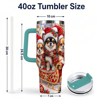 #pl[40oz|Green] Christmas Chihuahua 40oz Tumbler, Sleigh Dog Stainless Steel Travel Cup