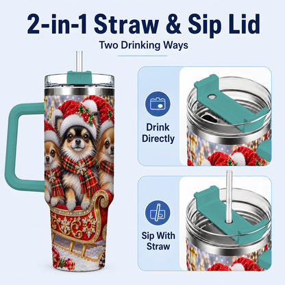 #pl[40oz|Green] Christmas Chihuahua 40oz Tumbler, Sleigh Dog Stainless Steel Travel Cup