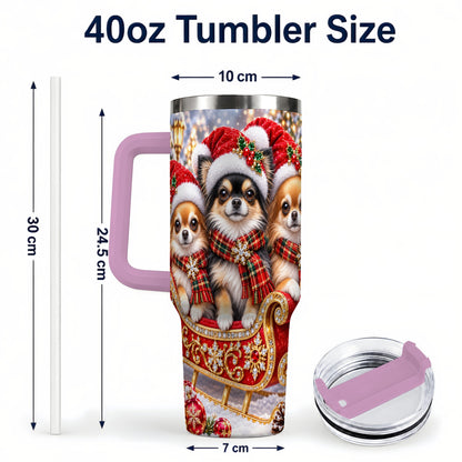 #pl[40oz|Pink] Christmas Chihuahua 40oz Tumbler, Sleigh Dog Stainless Steel Travel Cup