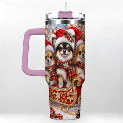 #pl[40oz|Pink] Christmas Chihuahua 40oz Tumbler, Sleigh Dog Stainless Steel Travel Cup