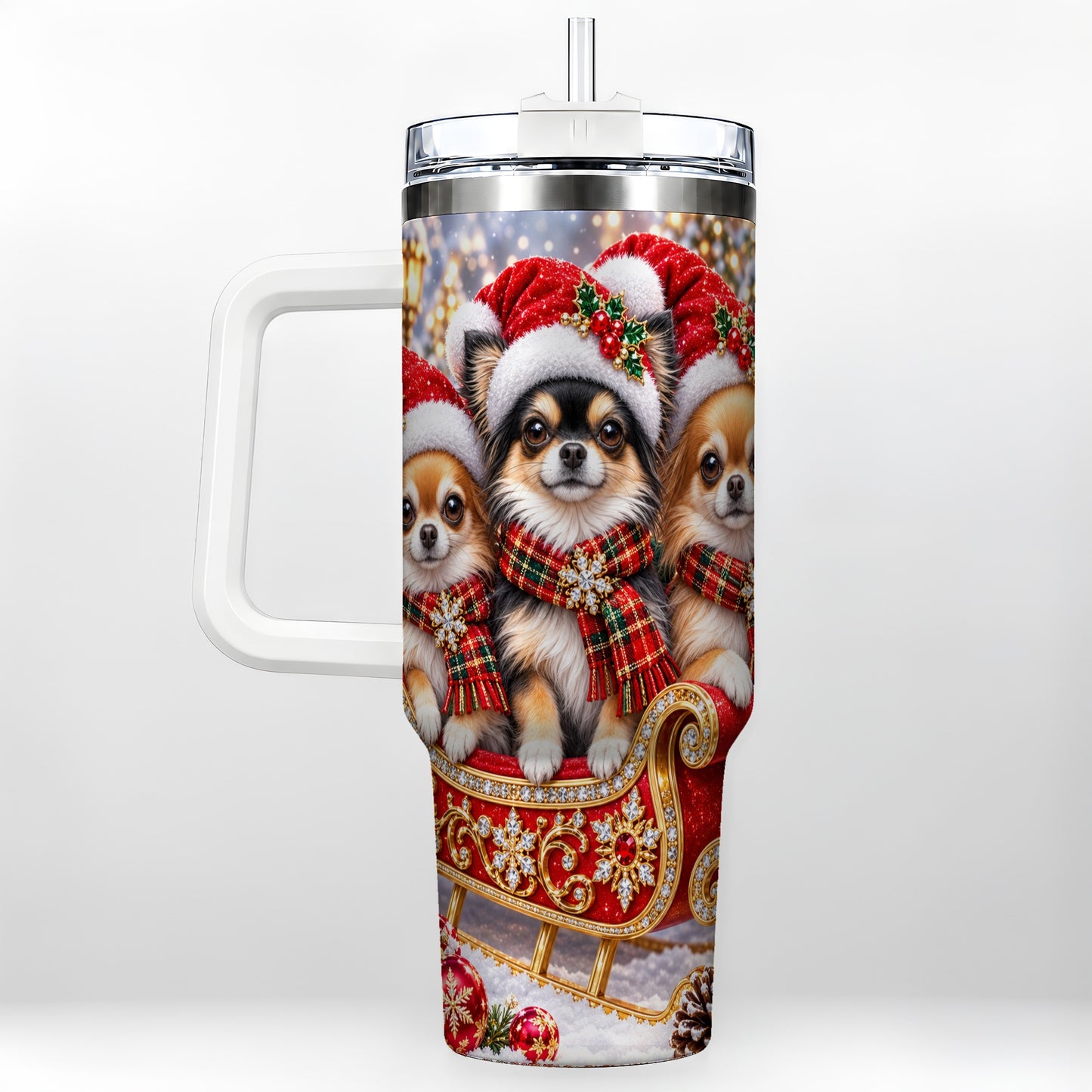 Christmas Chihuahua 40oz Tumbler, Sleigh Dog Stainless Steel Travel Cup