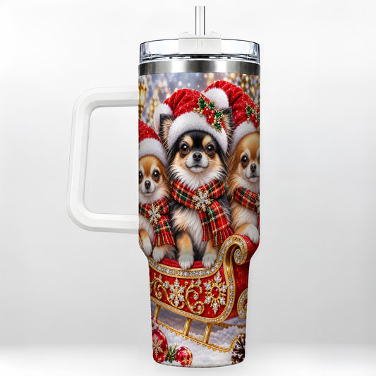 Christmas Chihuahua 40oz Tumbler, Sleigh Dog Stainless Steel Travel Cup