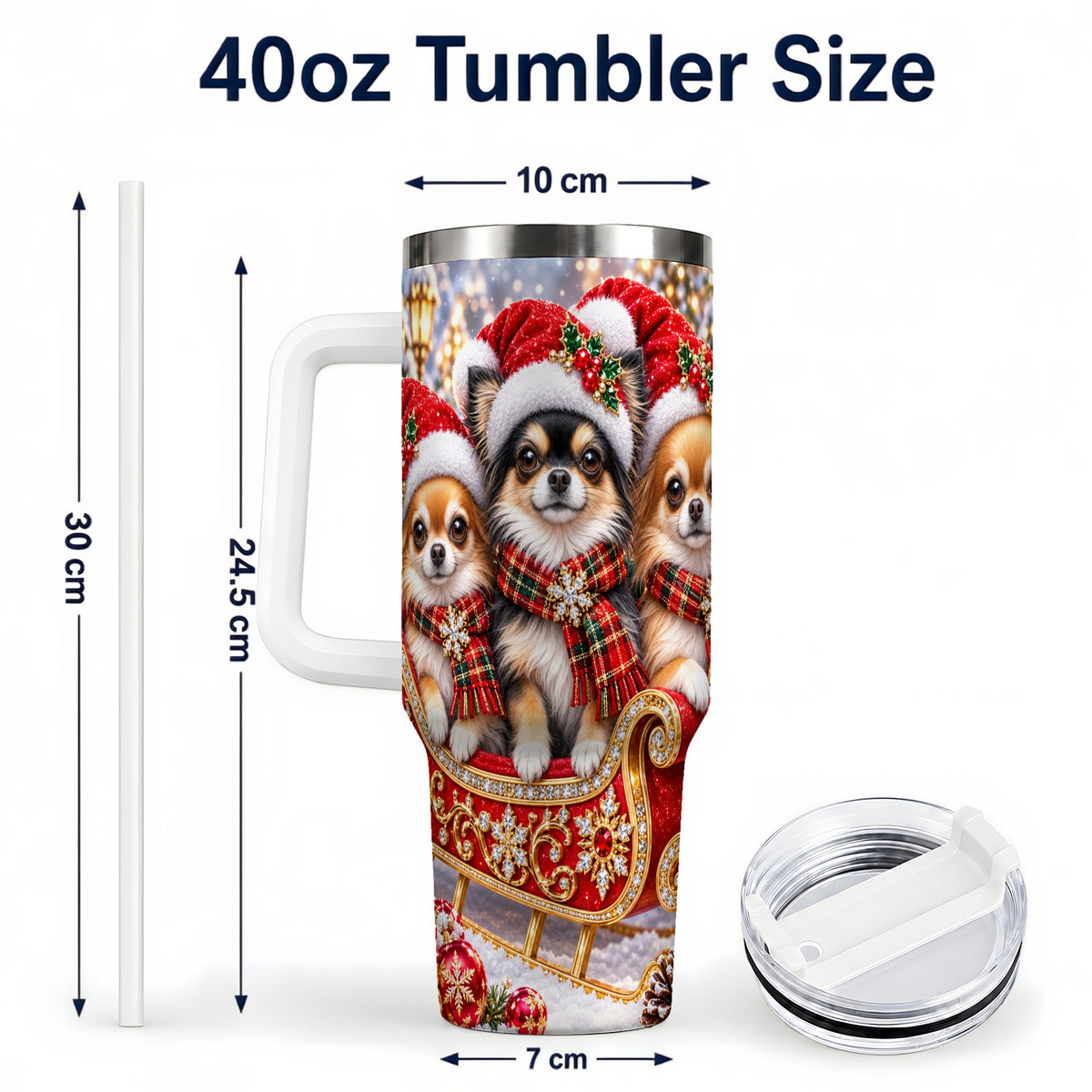 #pl[40oz|White] Christmas Chihuahua 40oz Tumbler, Sleigh Dog Stainless Steel Travel Cup