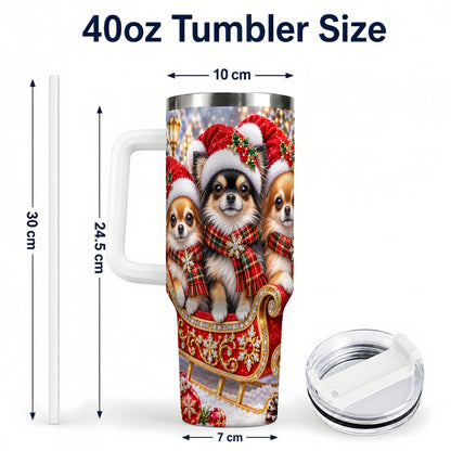 #pl[40oz|White] Christmas Chihuahua 40oz Tumbler, Sleigh Dog Stainless Steel Travel Cup