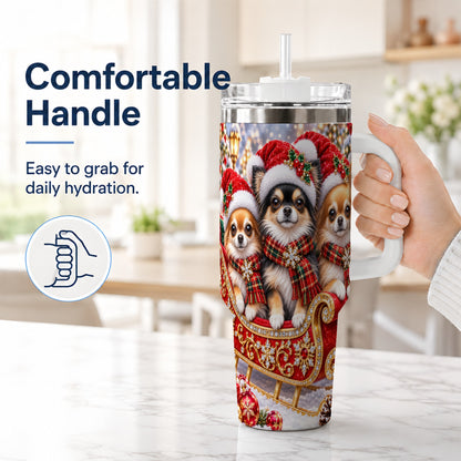 #pl[40oz|White] Christmas Chihuahua 40oz Tumbler, Sleigh Dog Stainless Steel Travel Cup