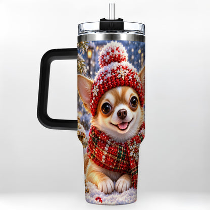 #pl[40oz|Black] Christmas Chihuahua 40oz Tumbler, Winter Dog Stainless Steel Travel Cup
