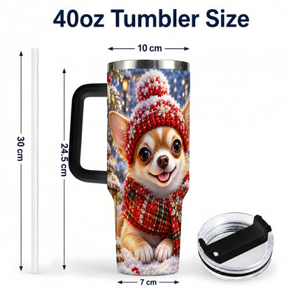 #pl[40oz|Black] Christmas Chihuahua 40oz Tumbler, Winter Dog Stainless Steel Travel Cup