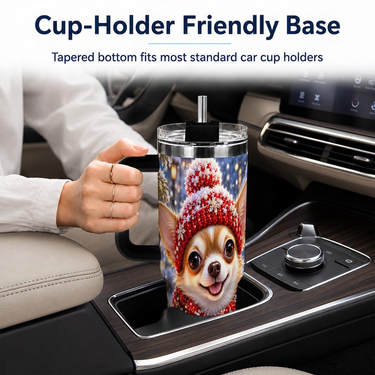 #pl[40oz|Black] Christmas Chihuahua 40oz Tumbler, Winter Dog Stainless Steel Travel Cup