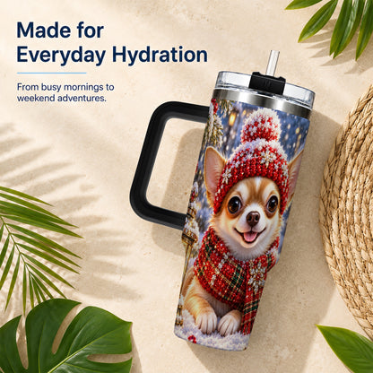#pl[40oz|Black] Christmas Chihuahua 40oz Tumbler, Winter Dog Stainless Steel Travel Cup